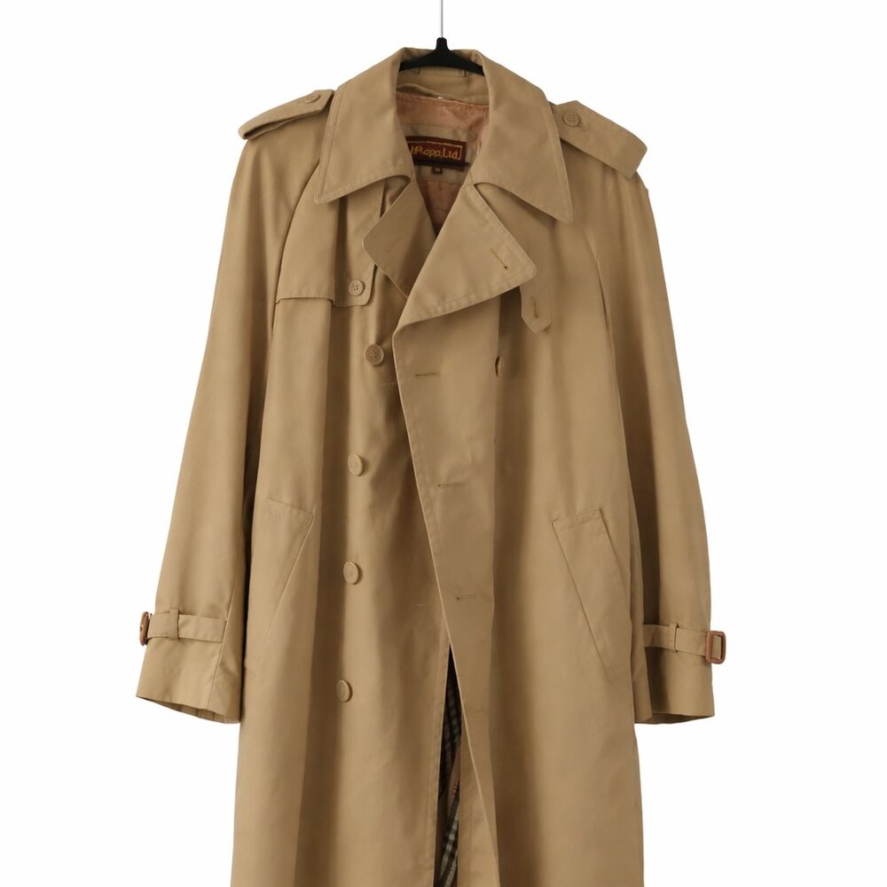 Vintage Repp Ltd Tan Trench Coat Mens 40 Plaid Lined Double Breasted Overcoat